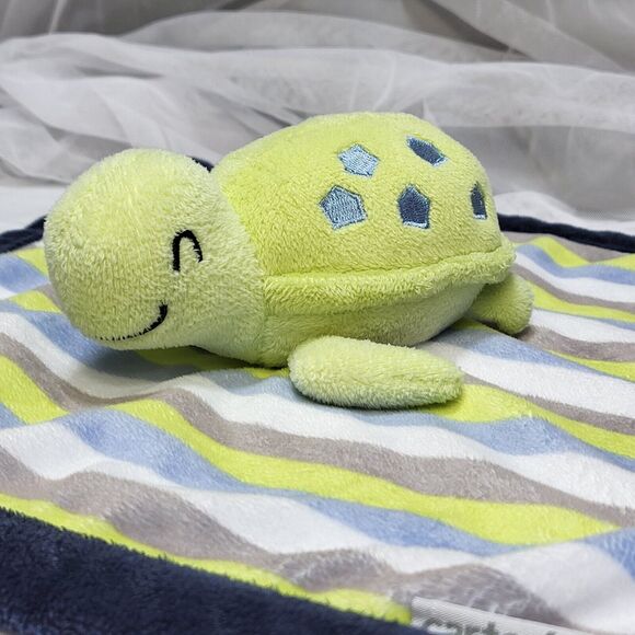 Carter's Baby Turtle 13" Lovey Security Blanket Plush Green Blue Gray Stripes - Picture 1 of 9